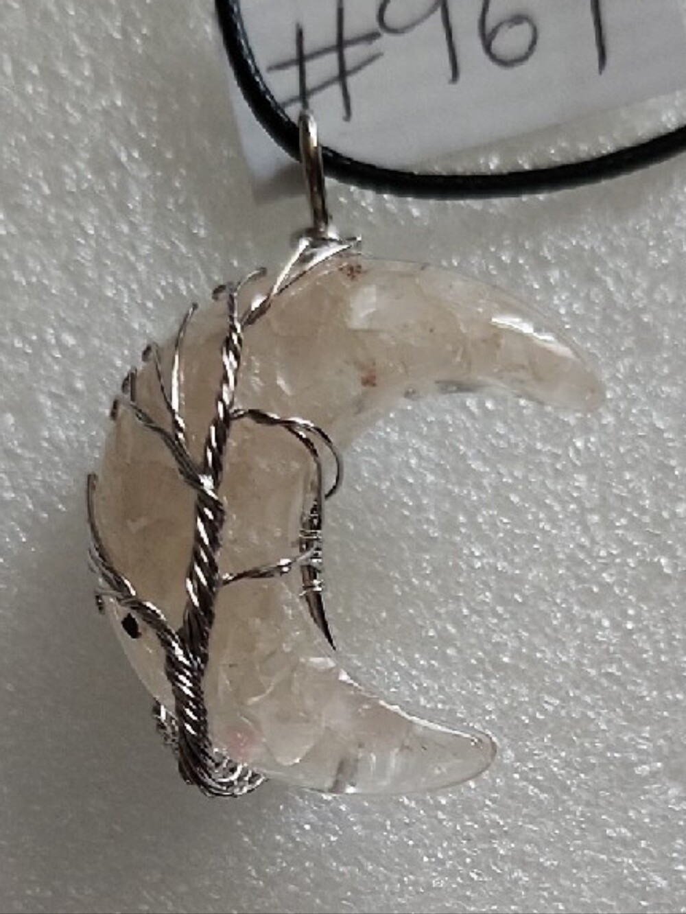 Hand Crafted Crescent Crystal Pendant Necklace - Clear - Picture 2 of 9